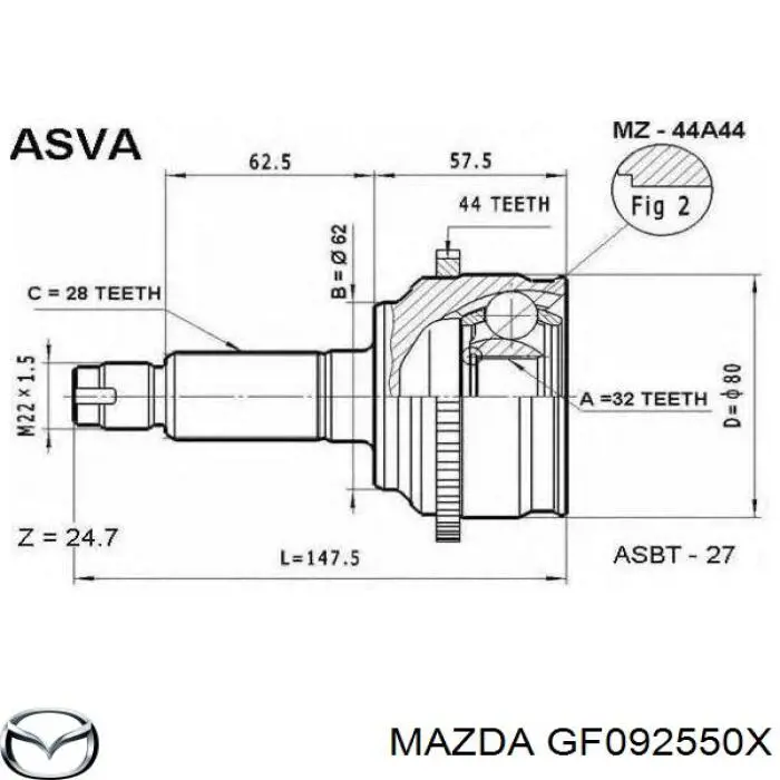 Піввісь передня, права Mazda GP182550XC ціна, від 38.35 USD
