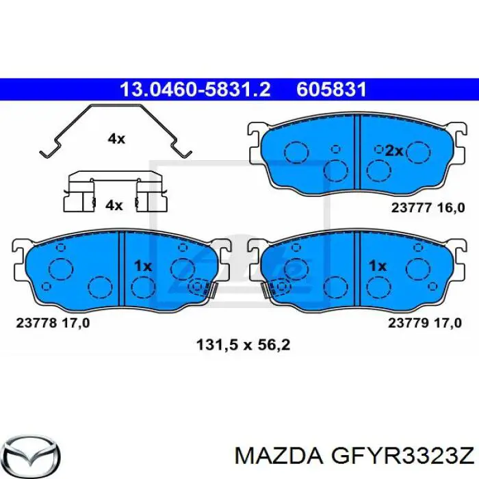 GFYR3323Z Mazda колодки гальмівні передні, дискові