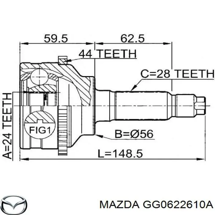 GG0622610A Mazda піввісь (привід передня, ліва)