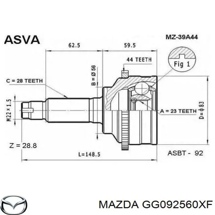 Привід передній лівий Mazda 626 V седан (GF) (1997 - 2002) ціна, від 708.18 USD