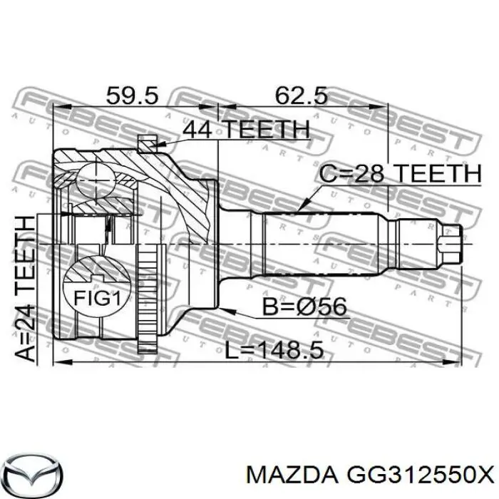 Купити GG312550X Mazda Піввісь права