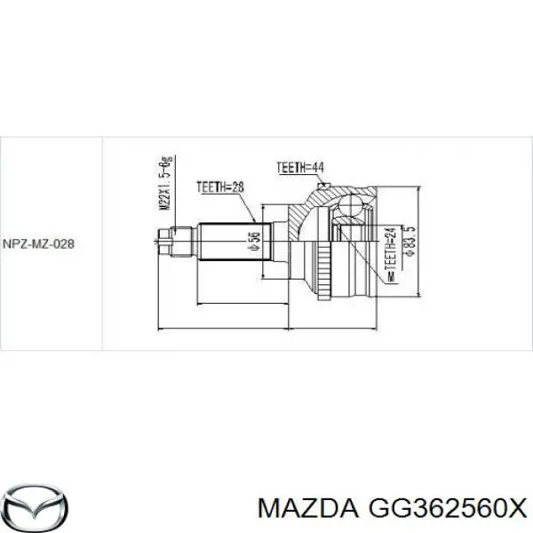 GG362560X Mazda піввісь (привід передня, ліва)