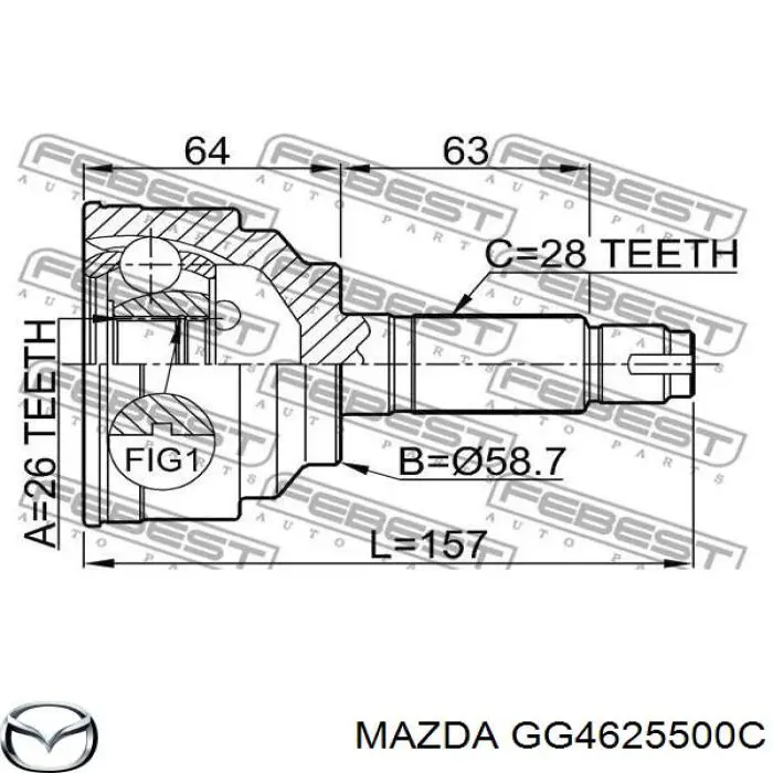 GG4625500C Mazda піввісь (привід передня, права)