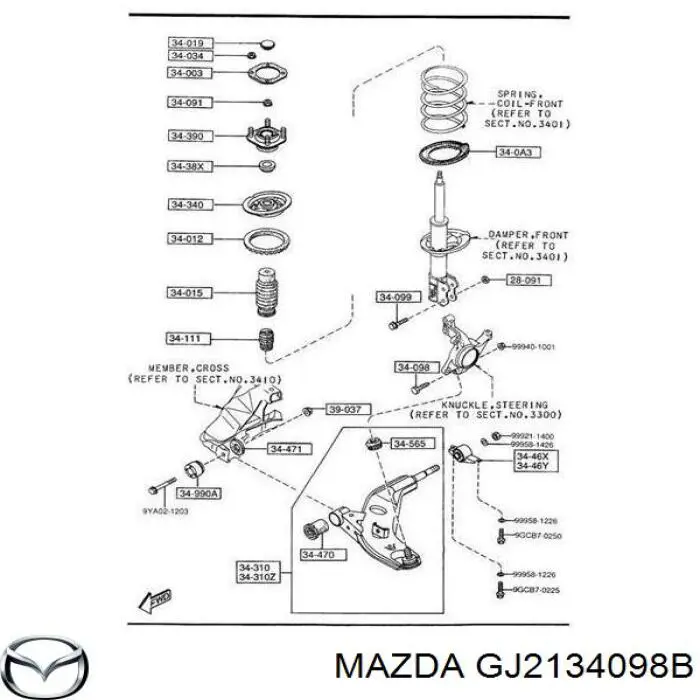 GJ2134098B Mazda болт кріплення передньої кульової опори до цапфи