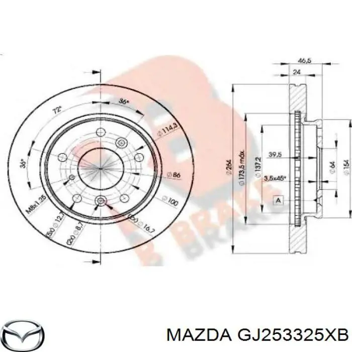 Диск переднього гальма Mazda GJ253325XB ціна, від 30.45 USD