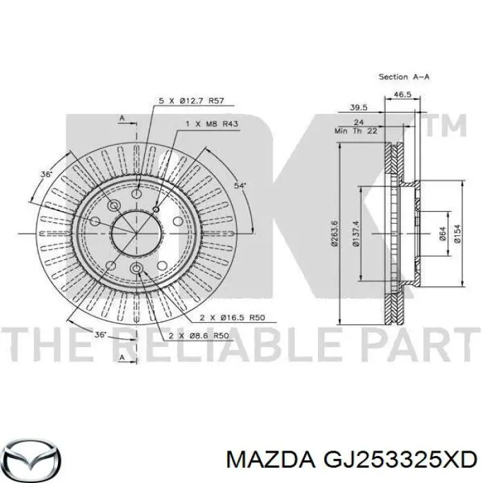 Диск гальмівний передній Mazda GJ253325XD