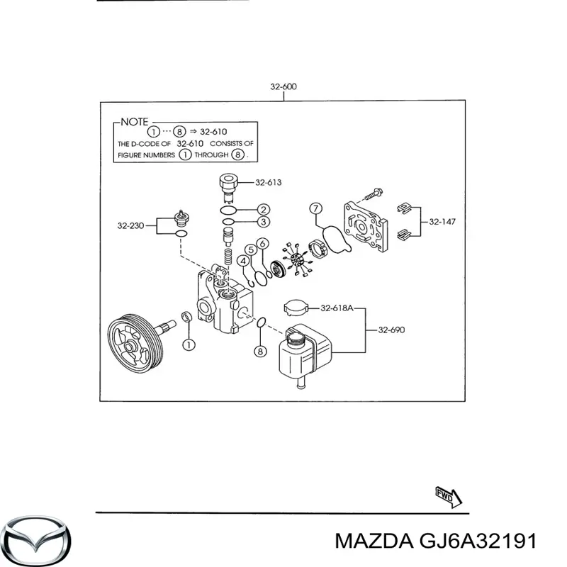 GJ6A32191 Mazda бачок насосу гідропідсилювача керма