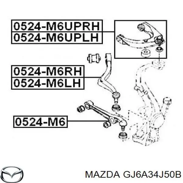 Важіль передньої підвіски нижній, лівий GJ6A34J50B Mazda