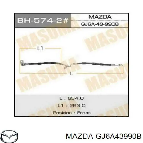 Шланг гальмівний передній, лівий Mazda GJ6A43990B ціна, від 27.72 USD