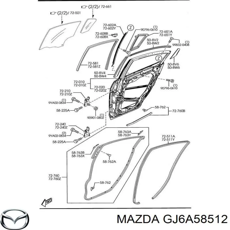 Купити GJ6A58512 Mazda Фіксатор бокового скла