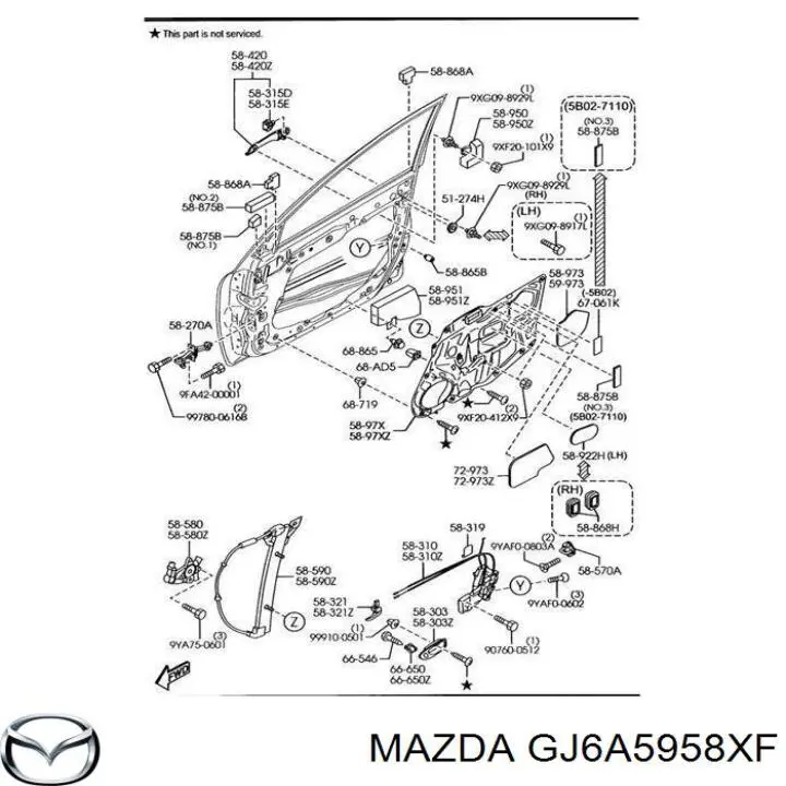 GJ6A5958XF Mazda двигун склопідіймача двері передньої