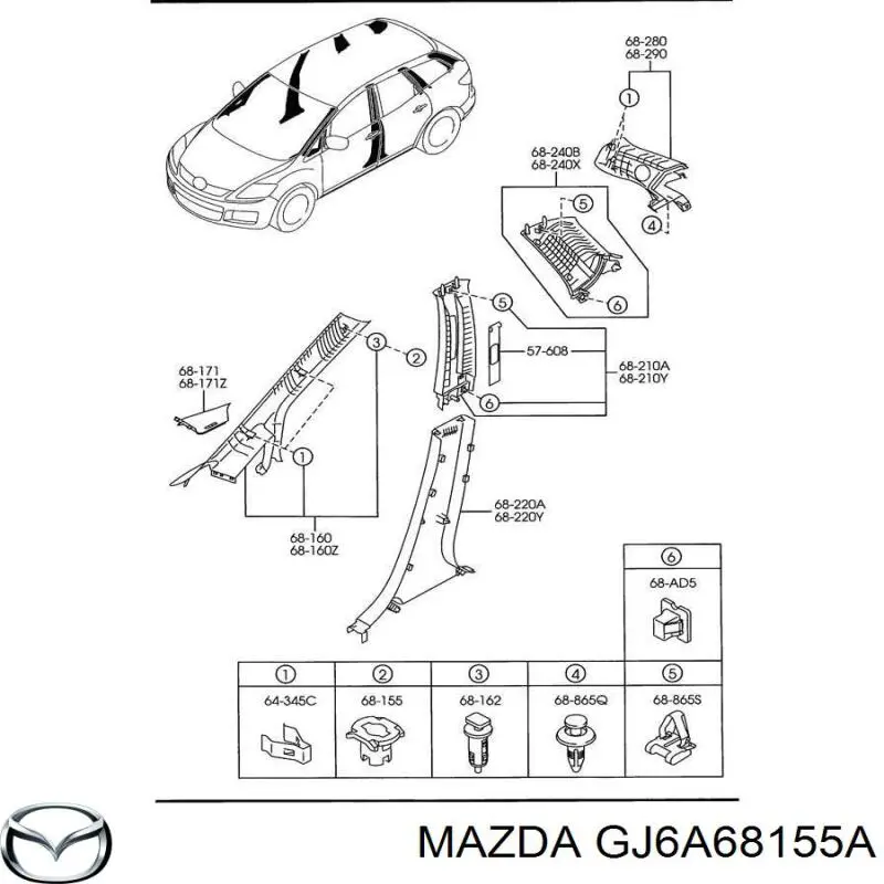 Пістон (кліп) обшивки стійки кузова Mazda 6 (GY) (Мазда 6)