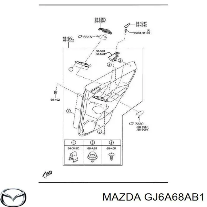Купити GJ6A68AB1 Mazda Пістон (кліп) кріплення обшивки дверей