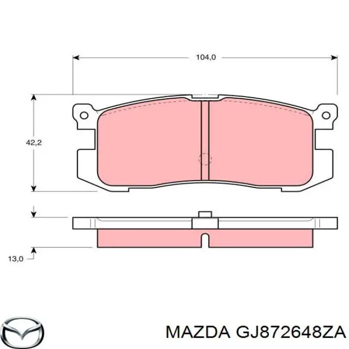 Колодки гальмові задні, дискові GJ872648ZA Mazda