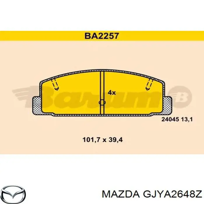 Колодки гальмові задні, дискові GJYA2648Z Mazda