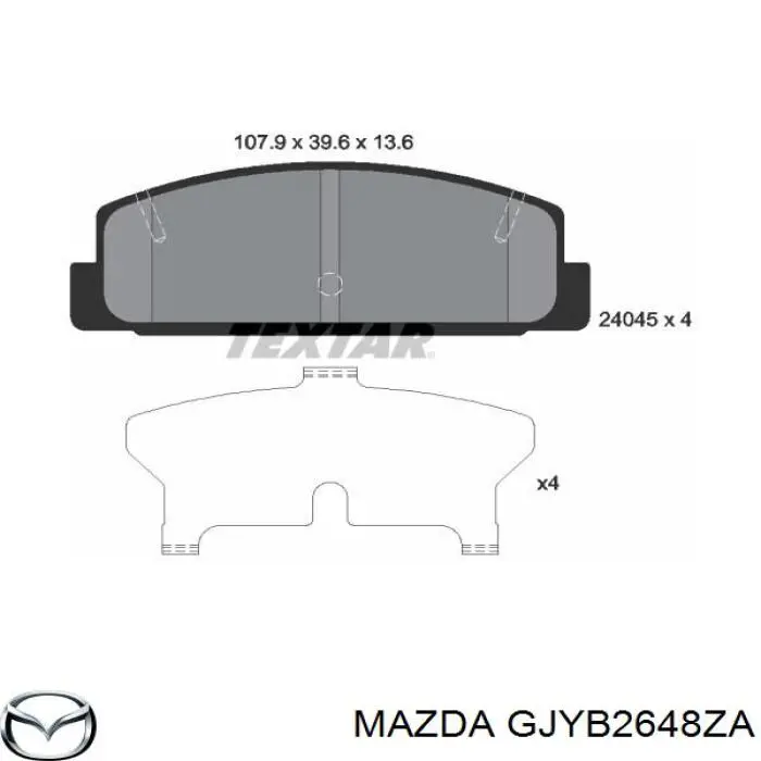 GJYB2648ZA Mazda колодки гальмові задні, дискові