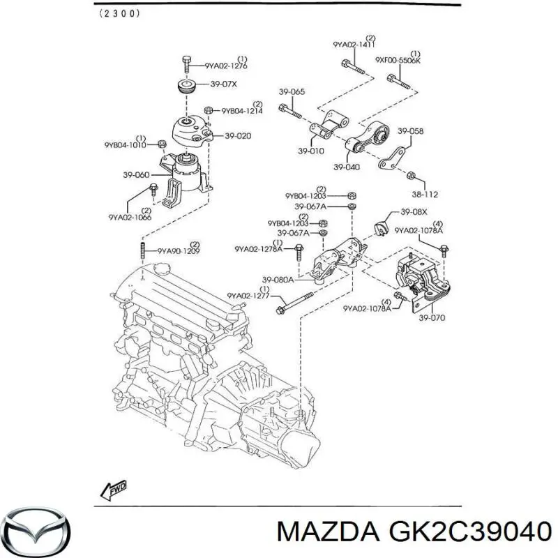 Подушка (опора) двигуна, задня Mazda GK2C39040 ціна, від 24.54 USD