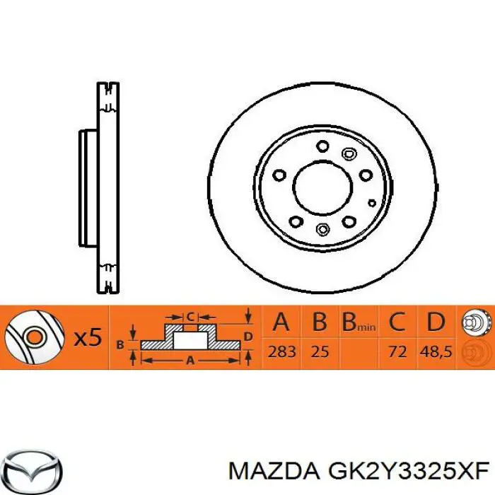 Диск переднього гальма Mazda GK2Y3325XF ціна, від 43.20 USD