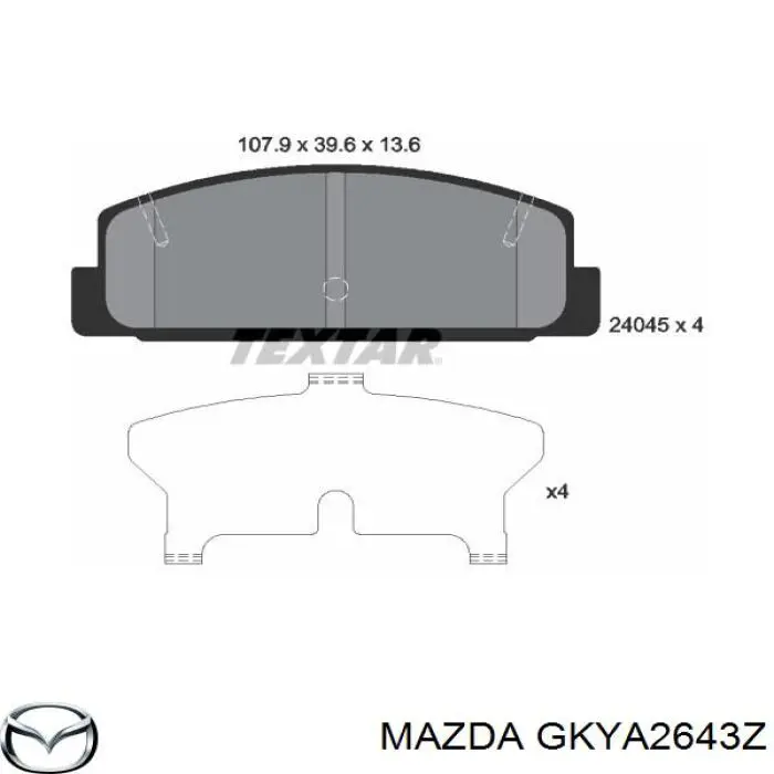 GKYA2643Z Mazda колодки гальмові задні, дискові