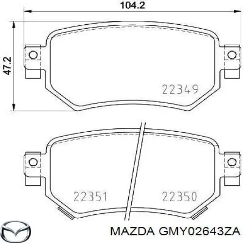 Задні гальмівні колодки Mazda GMY02643ZA ціна, від 37.45 USD