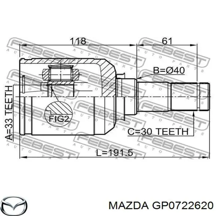 GP0722620 Mazda шрус внутрішній, передній, лівий