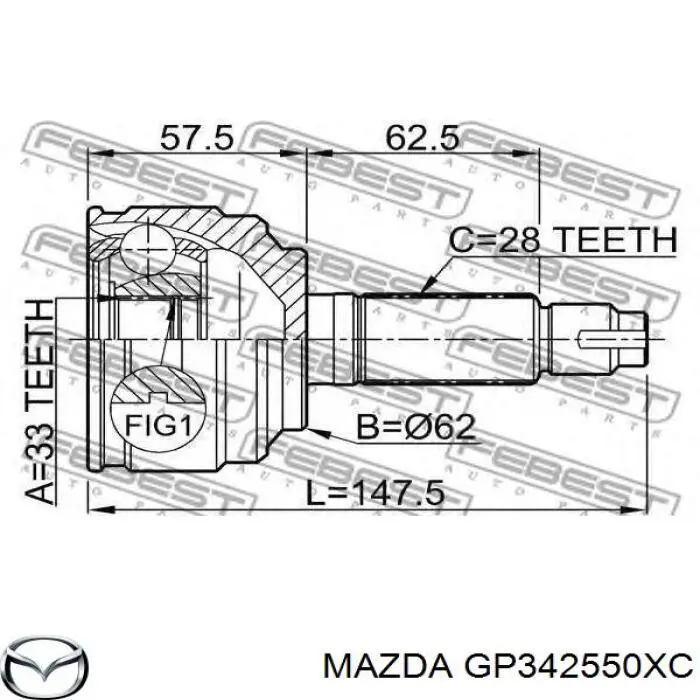 Піввісь (привід) передня, права GP342550XC Mazda