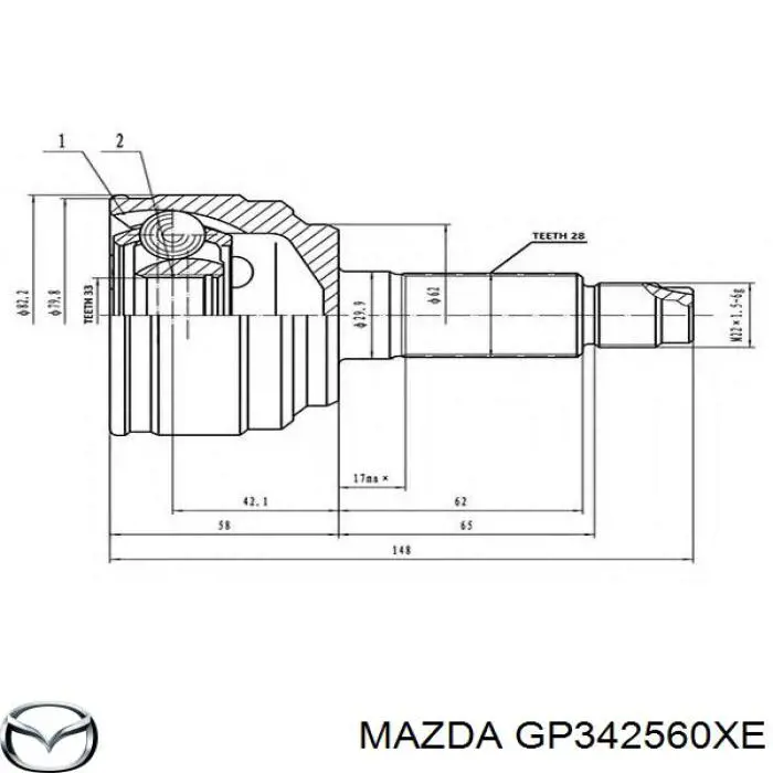 GP342560XE Mazda піввісь (привід передня, ліва)
