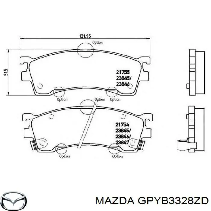 Гальмівні колодки Mazda GPYB3328ZD ціна, від 25.34 USD