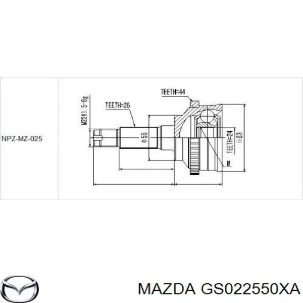 GS022550XA Mazda піввісь (привід передня, права)