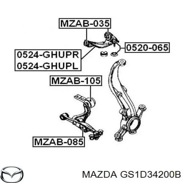 Важіль передньої підвіски верхній, правий Mazda GS1D34200B ціна, від 47.21 USD