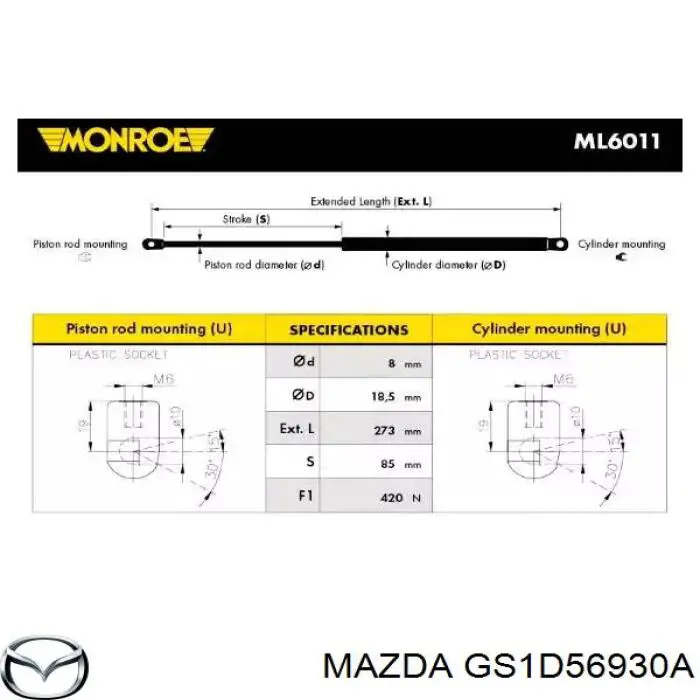 Купити GS1D56930A Mazda Амортизатор двері багажника