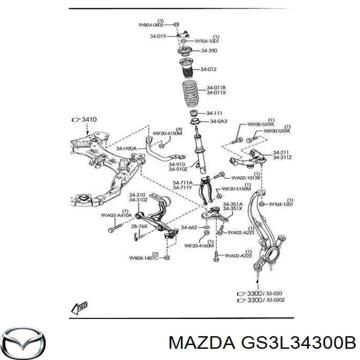 GS3L34300B Mazda Важіль передньої підвіски нижній, правий