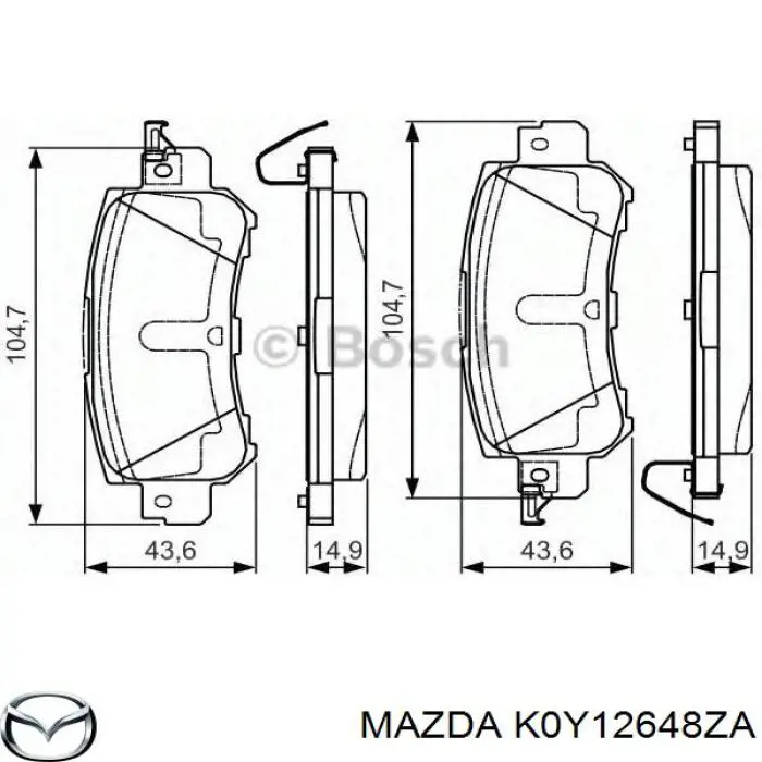 Задні гальмівні колодки K0Y12648ZA Mazda