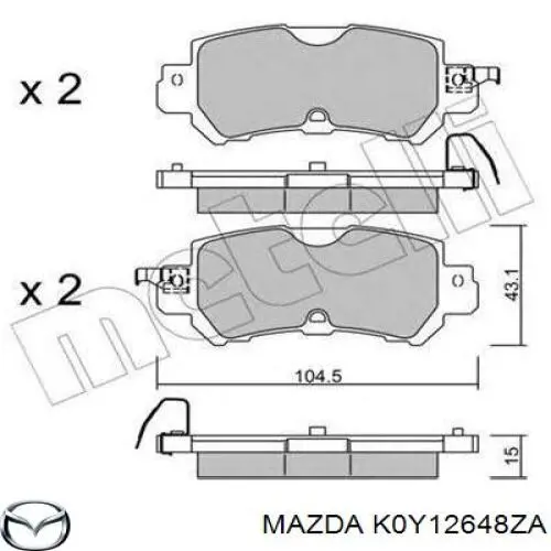 K0Y12648ZA Mazda Колодки гальмівні задні, дискові