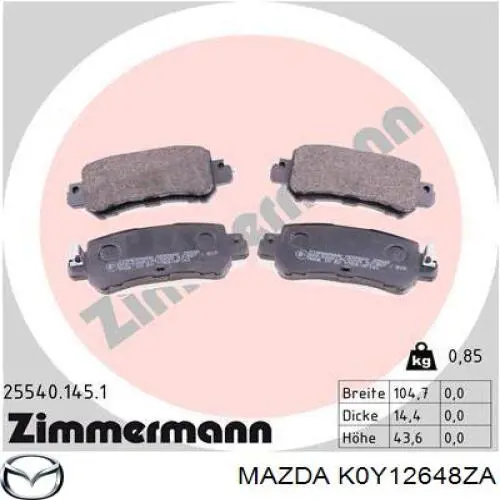 Задні гальмівні колодки Mazda K0Y12648ZA ціна, від 19.15 USD