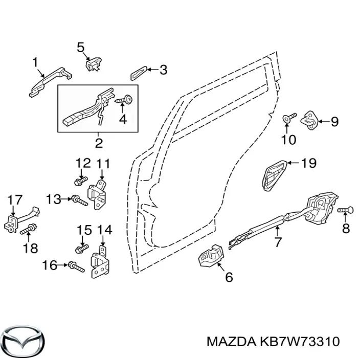 KB7W73310 Mazda Замок задніх дверей, лівих