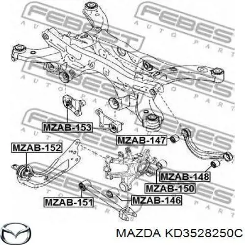 KD3528250B Mazda важіль/тяга задньої підвіски подовжній нижній, лівий