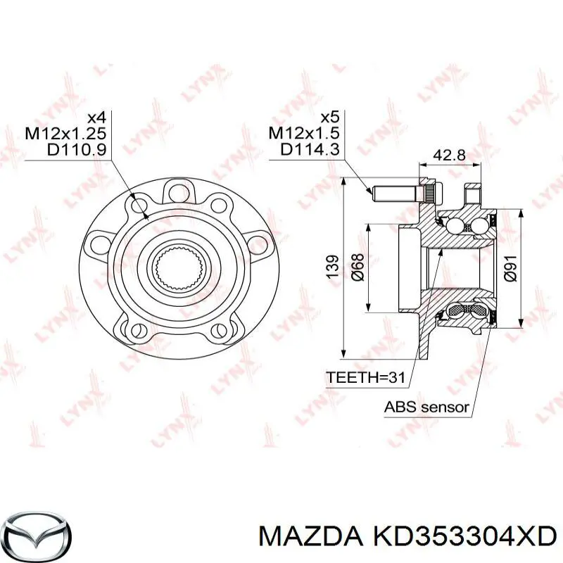 Маточина колеса передня Mazda KD353304XD ціна, від 50.91 USD