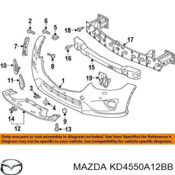 Заглушка бампера буксирувального гака, передня Mazda KD4550A12BB ціна, від 4.64 USD