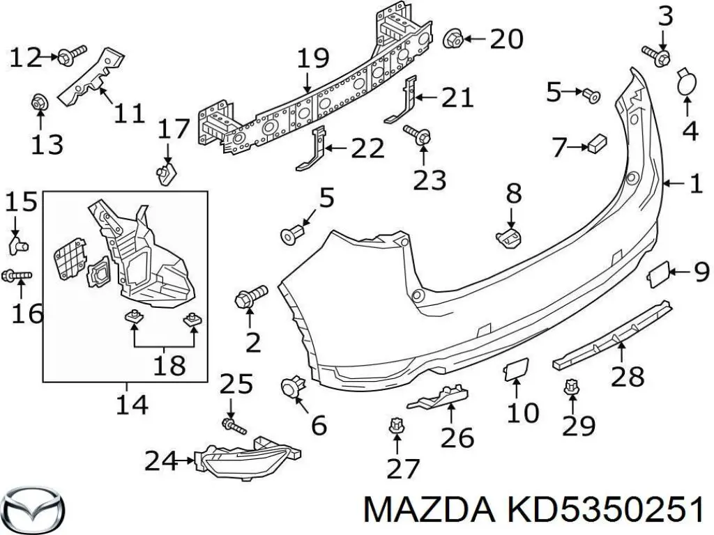Кронштейн бампера заднього, центральний Mazda 2 (DL, DJ) (Мазда 2)