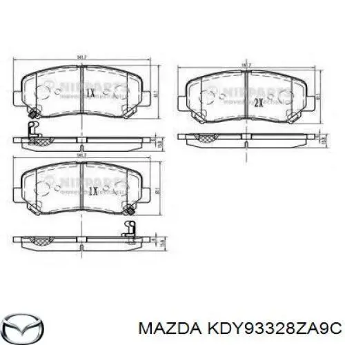 Колодки гальмівні передні, дискові KDY93328ZA9C Mazda