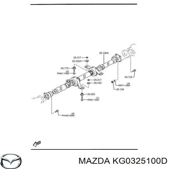 Вал карданний задній, у зборі Mazda KG0325100D ціна, від 55.12 USD