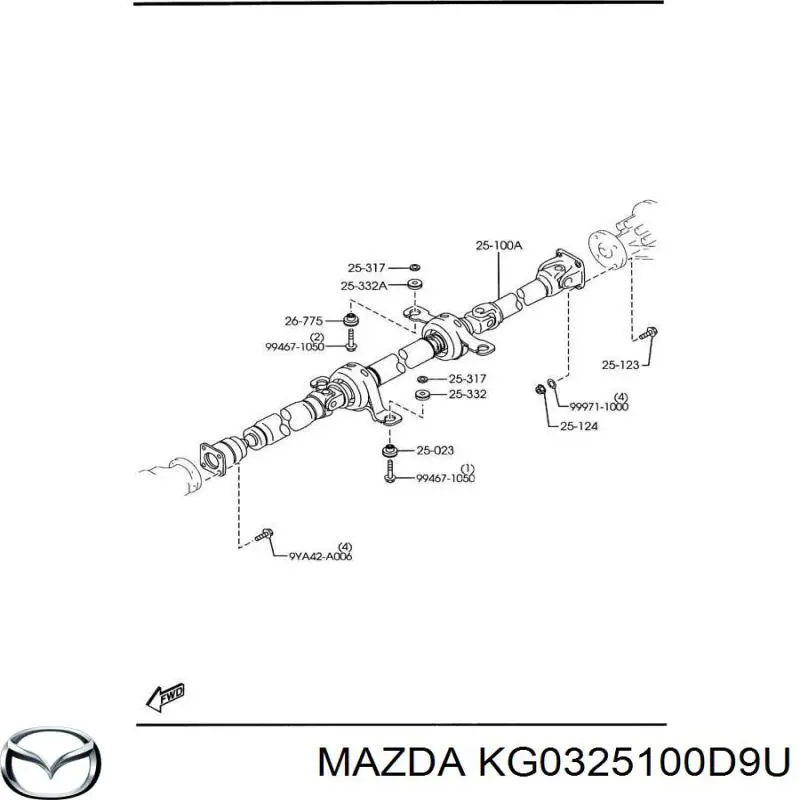 Вал карданний задній, у зборі Mazda KG0325100D9U ціна, від 55.19 USD