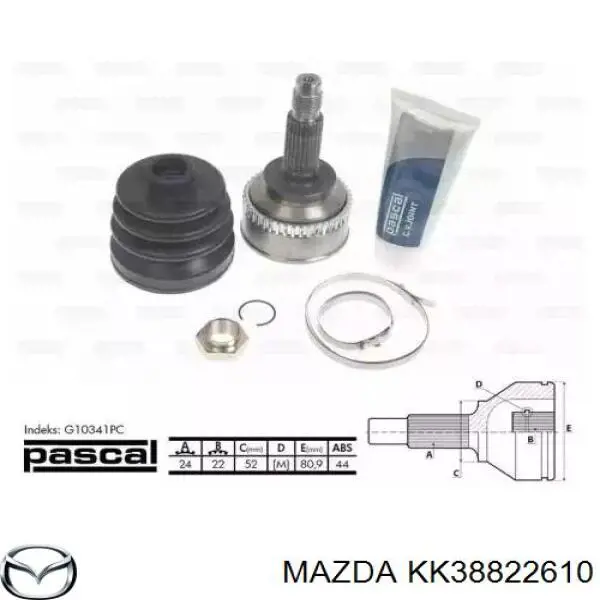 ШРУС зовнішній передній, лівий KK38822610 Mazda