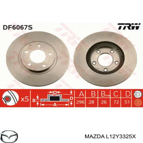 Диск переднього гальма Mazda L12Y3325X ціна, від 39.94 USD