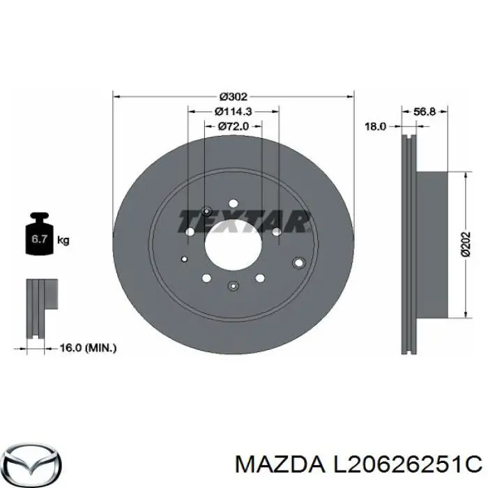 L20626251C Mazda диск гальмівний задній