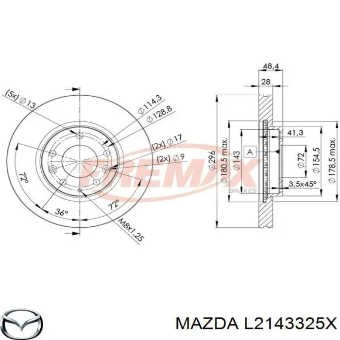 L2143325X Mazda диск гальмівний передній