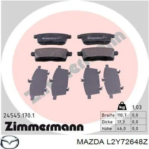Купити L2Y72648Z Mazda Задні колодки