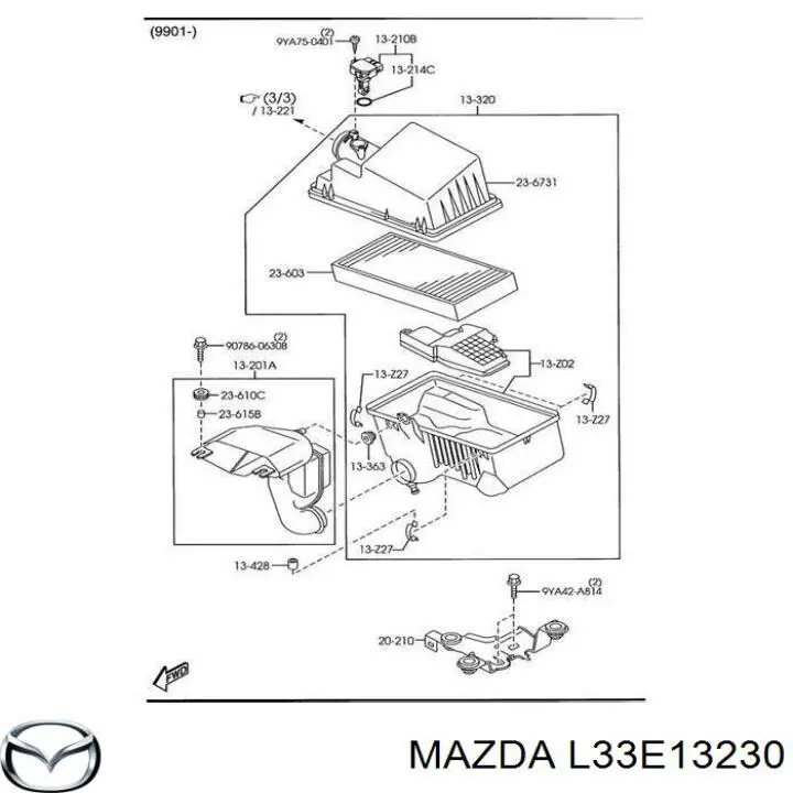 Купити L33E13230 Mazda Патрубок повітряний, вхід повітряного фільтра
