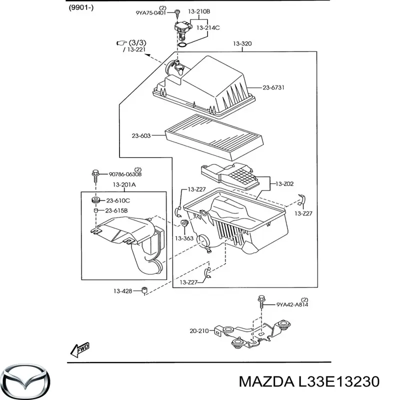 Патрубок повітряний, вхід повітряного фільтра Mazda L33E13230 ціна, від 51.93 USD